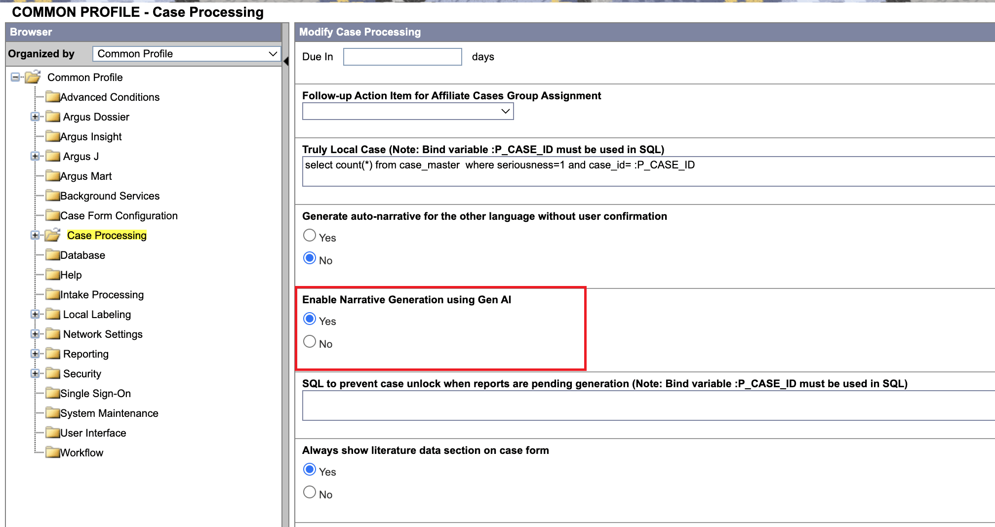 Enable narrative generation using Gen AI via common profile switch