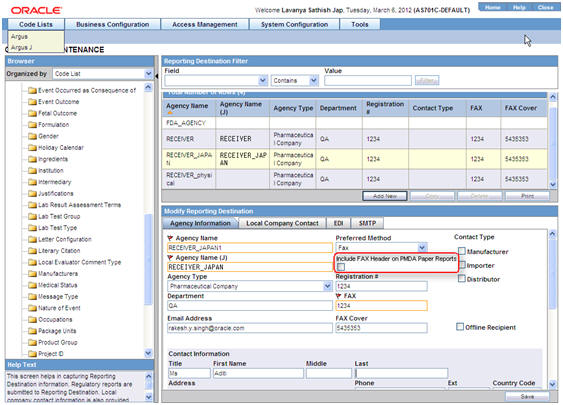 Agency Configuration tab