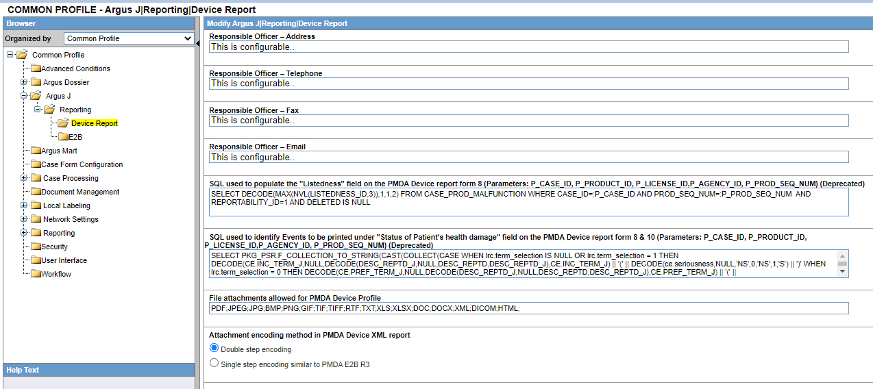 Device Report Common Profile Switches screen