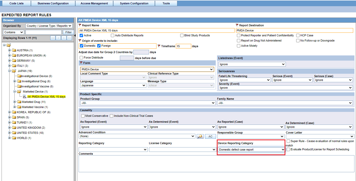 Device Reporting Category Device Reporting Category