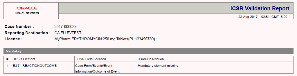 ICSR Validation Report output ICSR Validation Report output