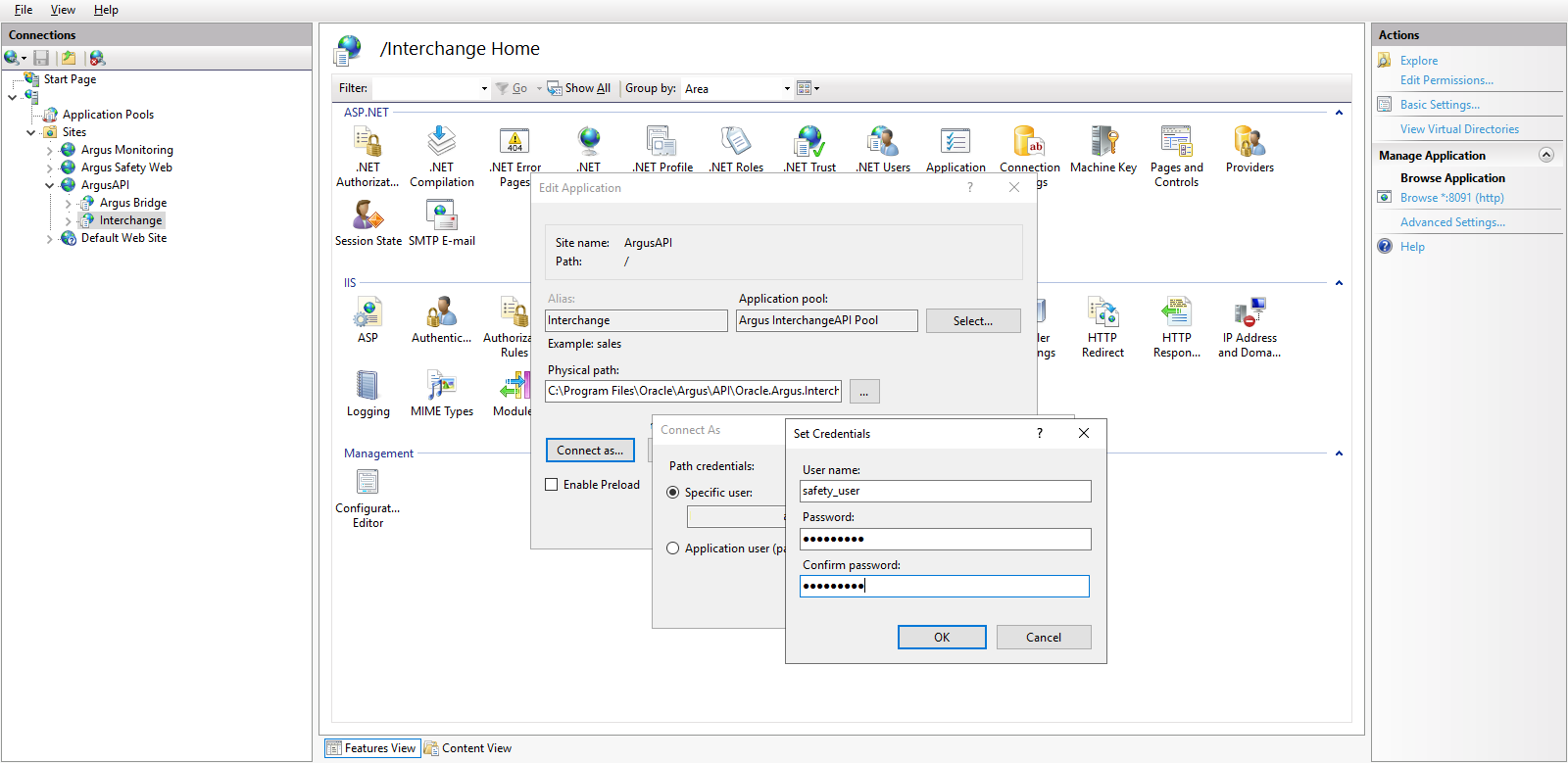 Configure folder access on ArgusAPI site and Interchange virtual directory