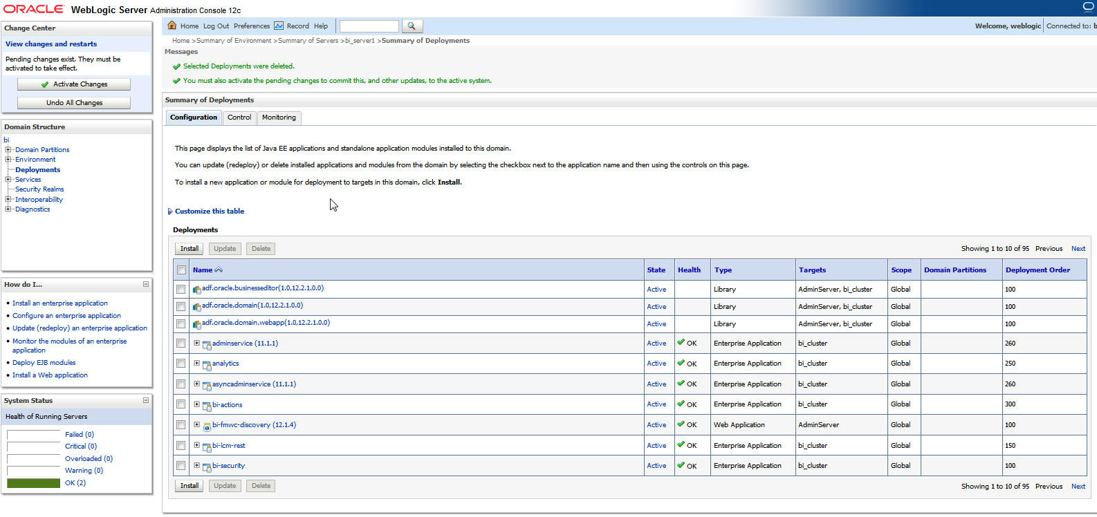 Summary of Deployments - Configuration tab