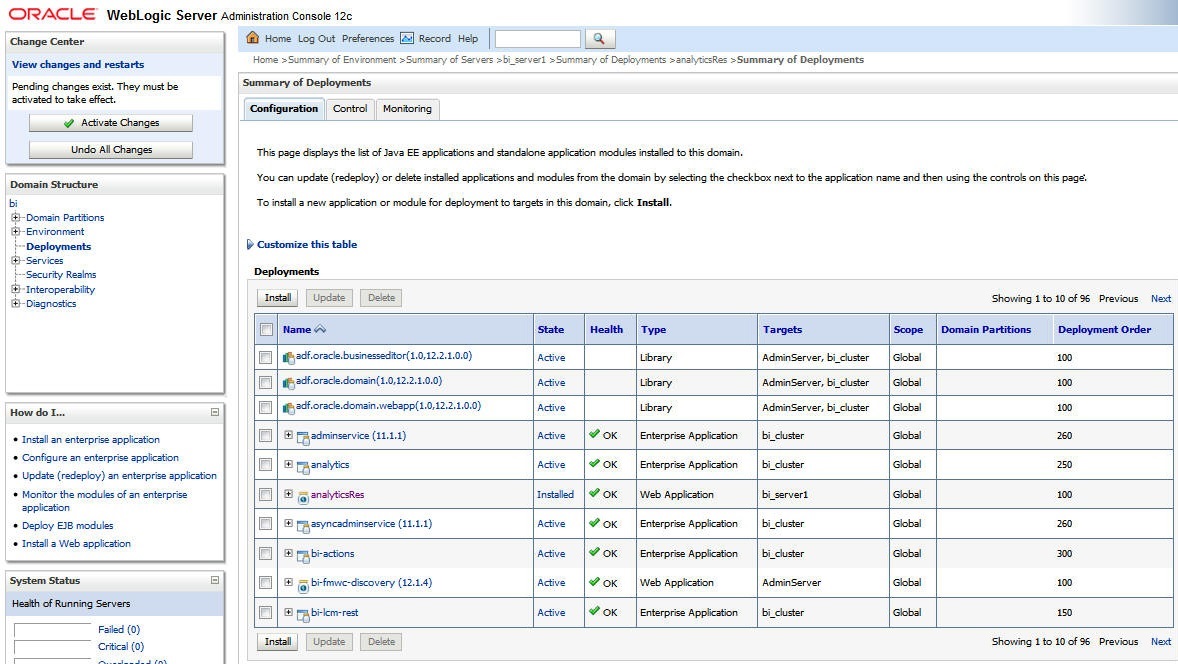 Summary of Deployments - Configurations tab