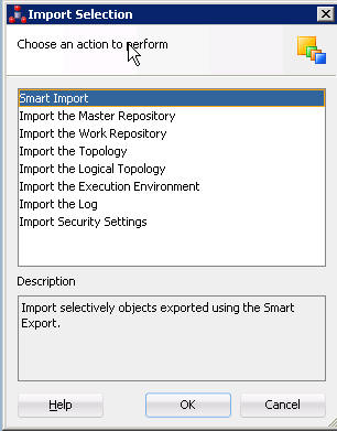 Import Selection menu