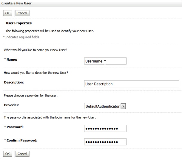 Create a New User dialog box
