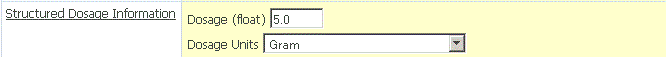 Structured Dosage Information example with unit selection in a seperate item