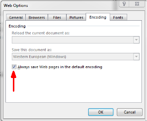 Web Options dialog