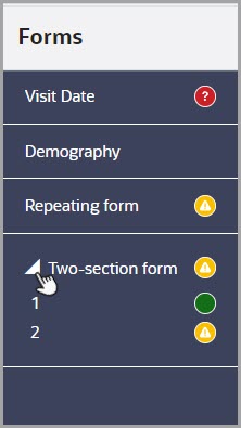 Screenshot of the Forms sidebar displaying different types of form status icons Screenshot of the Forms sidebar displaying different types of form status icons