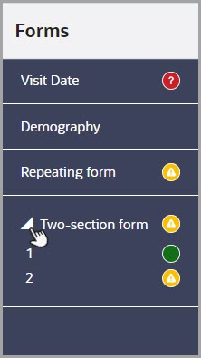 Screenshot of the Forms sidebar diplaying different types of form status icons