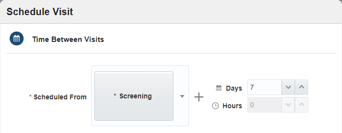 Schedule Visit pop-up - Time Between Visits section