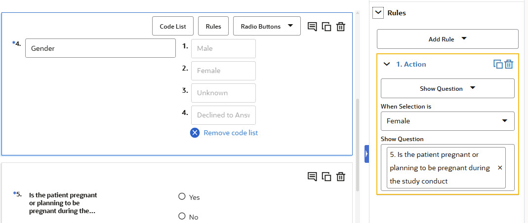 Screen shot of how to add a dynamic question to a form