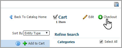 On the Catalog page, the Checkout button appears in the upper-right corner