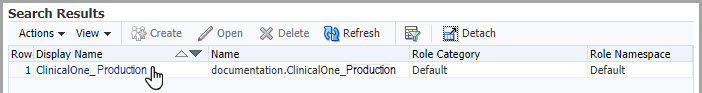 The role appears in the Search Results section, and you select the value in the Display Name column