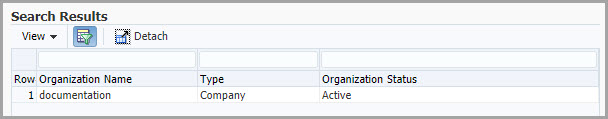 Search Results section in which an entry with the value of Company appears in the Type column