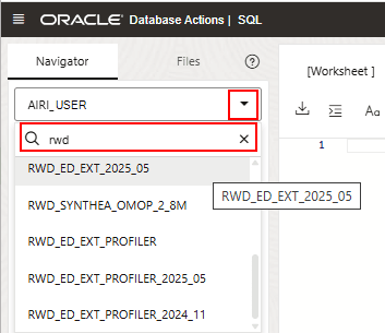 Database actions navigator
