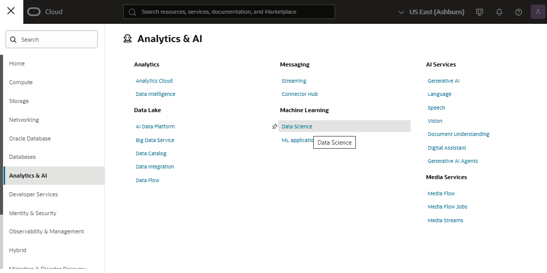 OCI console services OCI console services