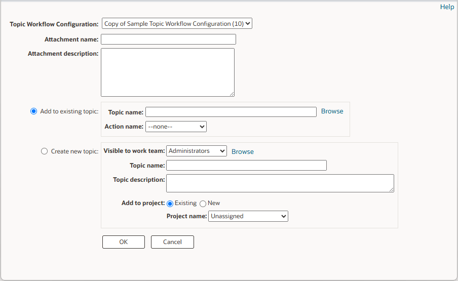 Save to Topic dialog box