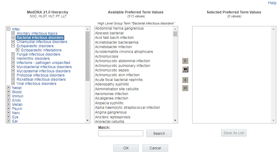 Available <level> Values section in the center of the Hierarchy Browser appear in the center.