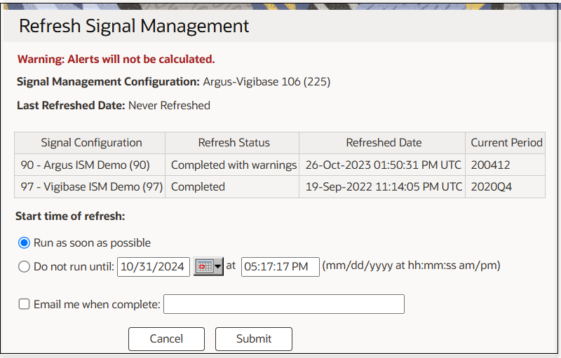 Calculated alerts are not included on the saved signal configuration