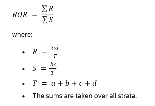 ROR = (∑R)/(∑S), R = ad/T, S = (bc)/T, T = a+b+c+d ROR = (∑R)/(∑S), R = ad/T, S = (bc)/T, T = a+b+c+d