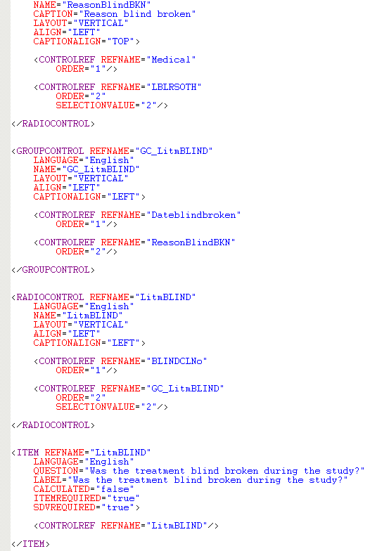 MedML definition with radio controls MedML definition with radio controls