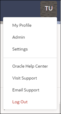 Oracle eTMF user badge menu Oracle eTMF user badge menu