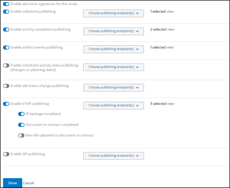 Enable and select integration endpoints