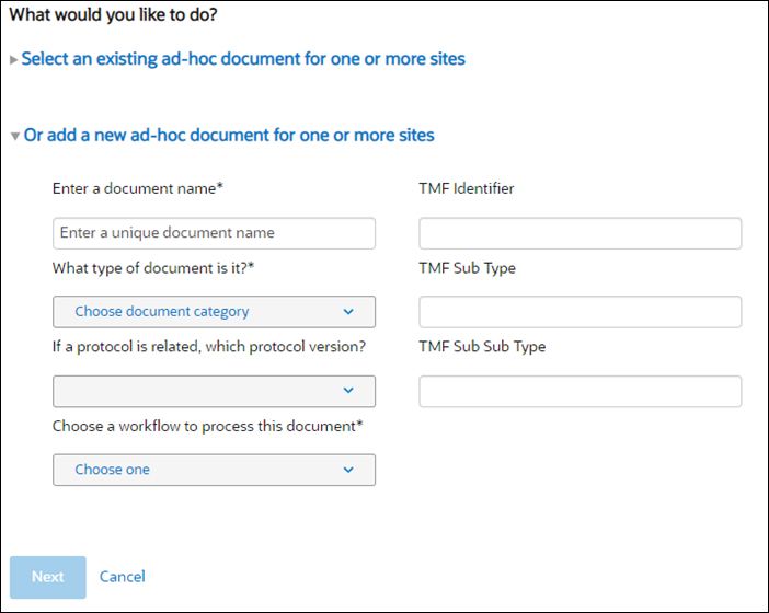 Set metadata for a new ad hoc document