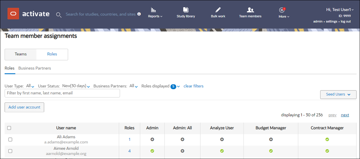 Team member assignments – Roles tab