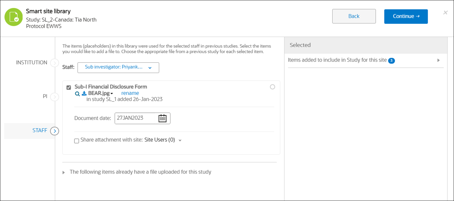 Select items for reuse from the Smart Site Library