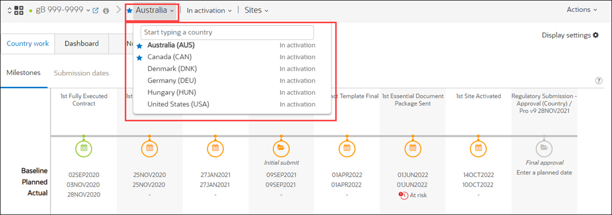 Countries drop-down list in the persistent header Countries drop-down list in the persistent header
