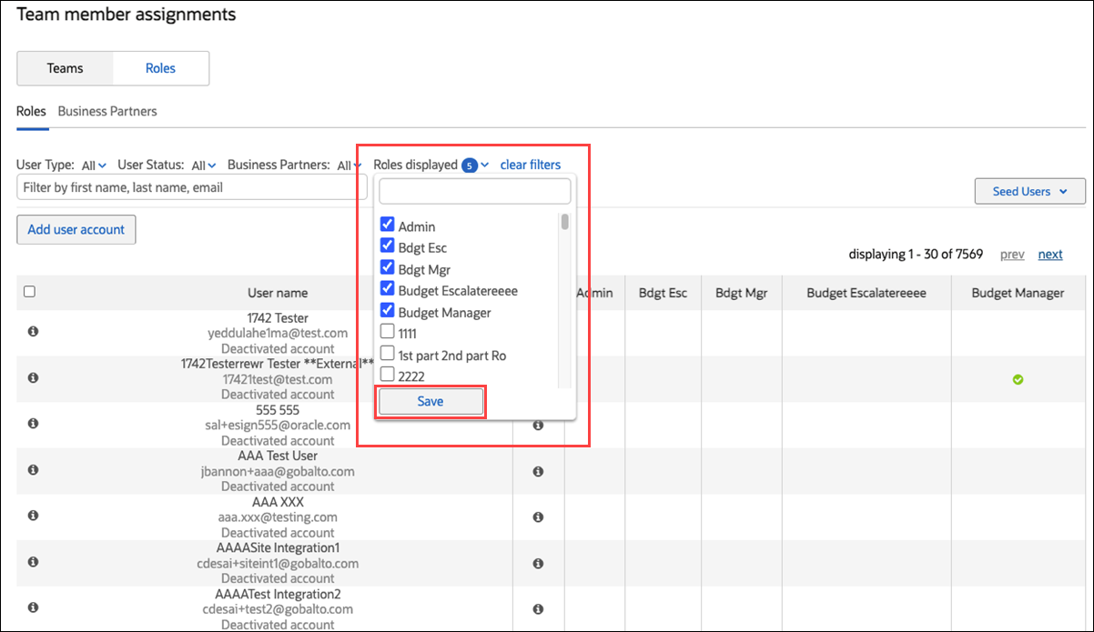Role filter selector with new Save button Role filter selector with new Save button