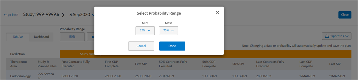 Select a probability range