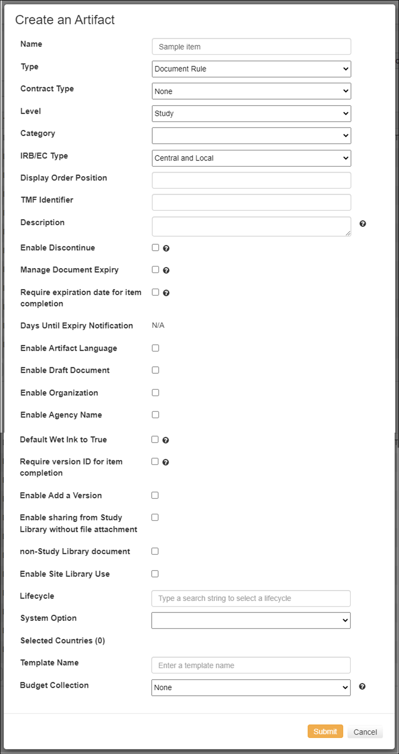 Create an artifact form