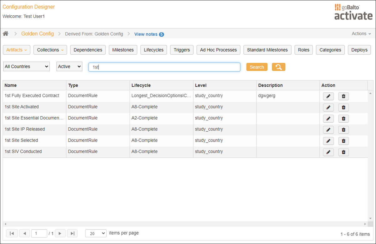 Artifact details in grid