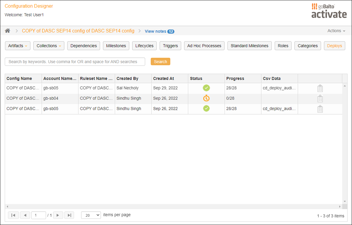 Deployment status examples