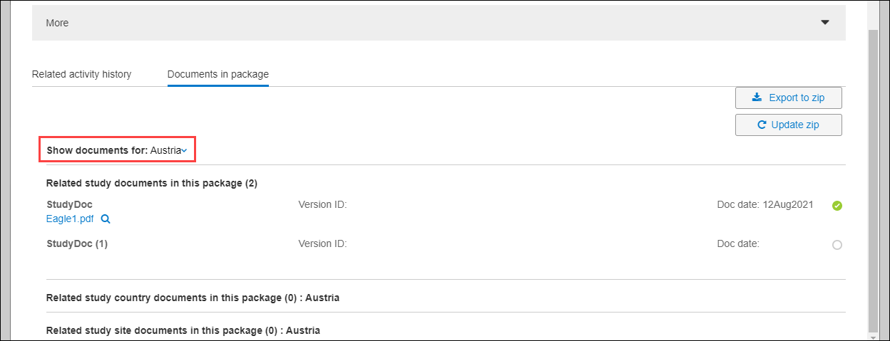 Documents in package tab with country filter Documents in package tab with country filter