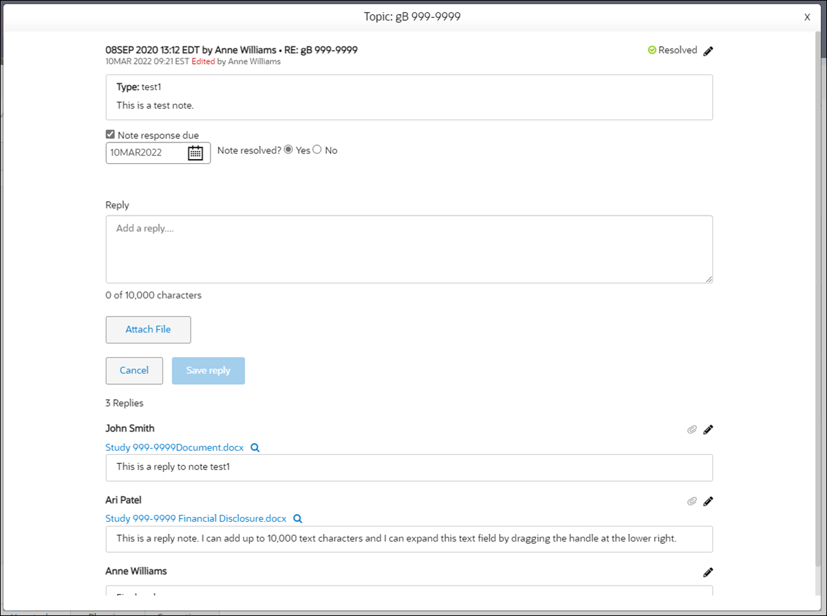 Notes reply modal