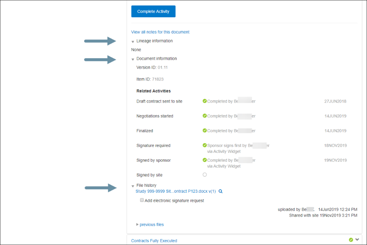 View or preview lineage, document, and file history items