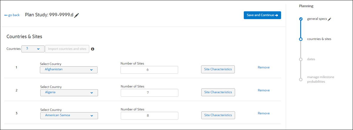 Enter country and site information Enter country and site information