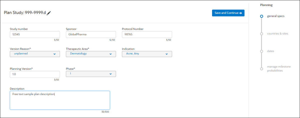 Enter general study plan specifications Enter general study plan specifications