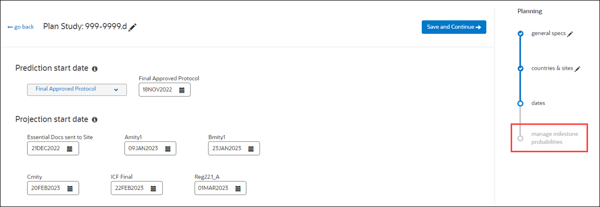 Navigate to Manage milestone probabilities dashboard using the planning step navigation Navigate to Manage milestone probabilities dashboard using the planning step navigation