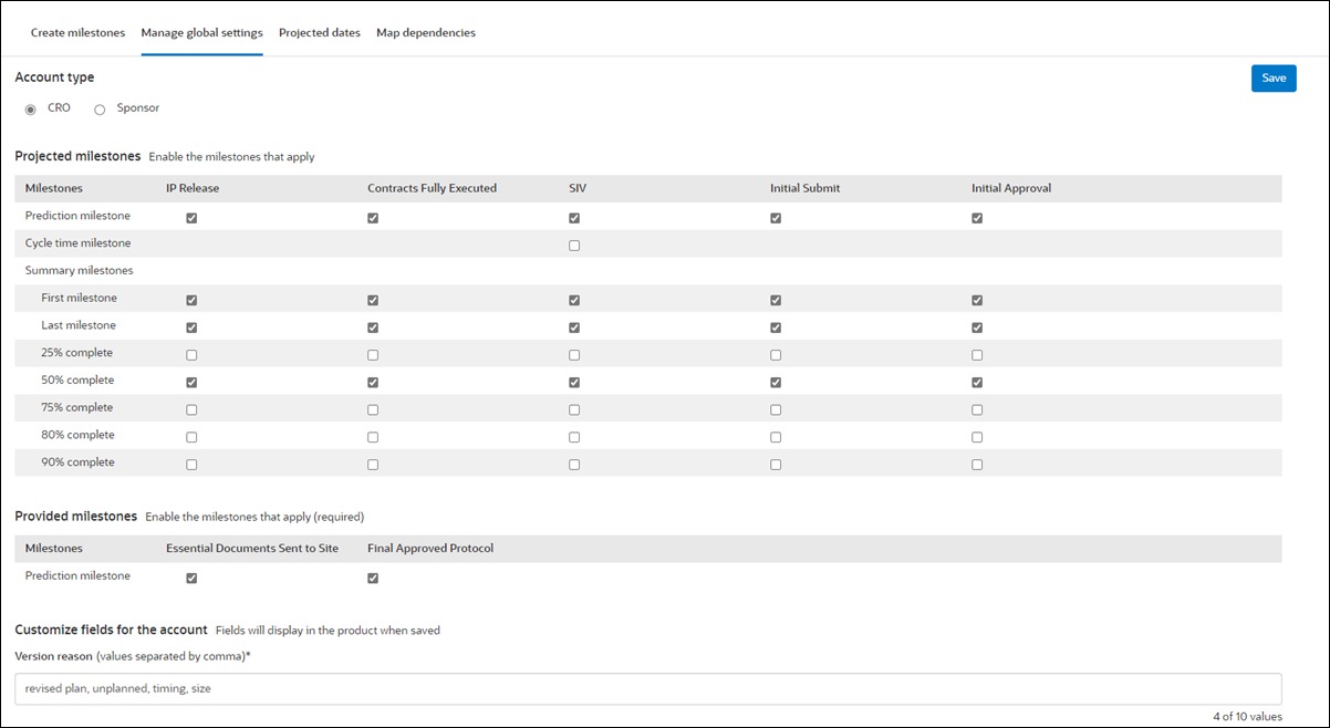 Manage global milestones