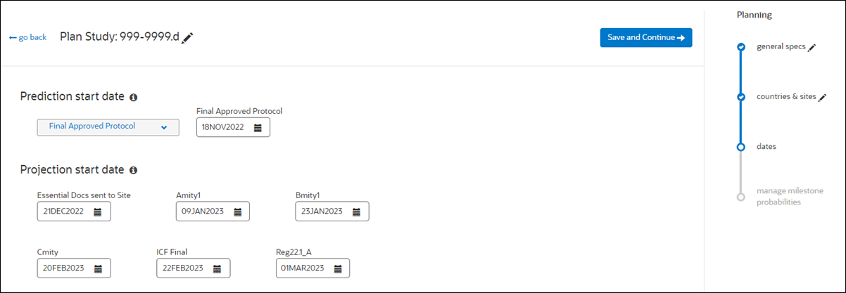 Specify prediction start event and planned dates for provided milestones Specify prediction start event and planned dates for provided milestones