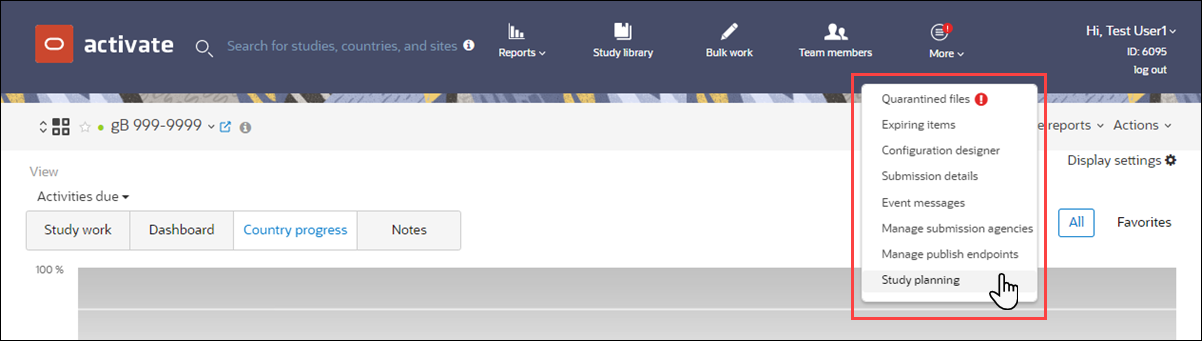 Study planning menu option Study planning menu option