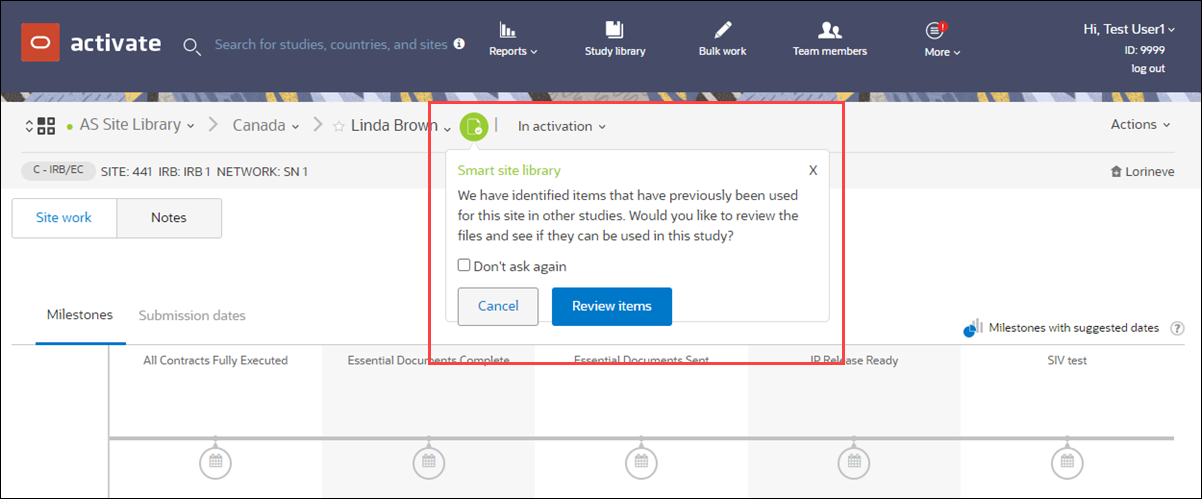 Smart Site Library identified items for reuse