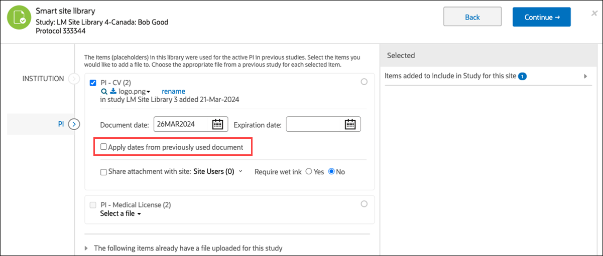 New Apply dates... option displays below date pickers
