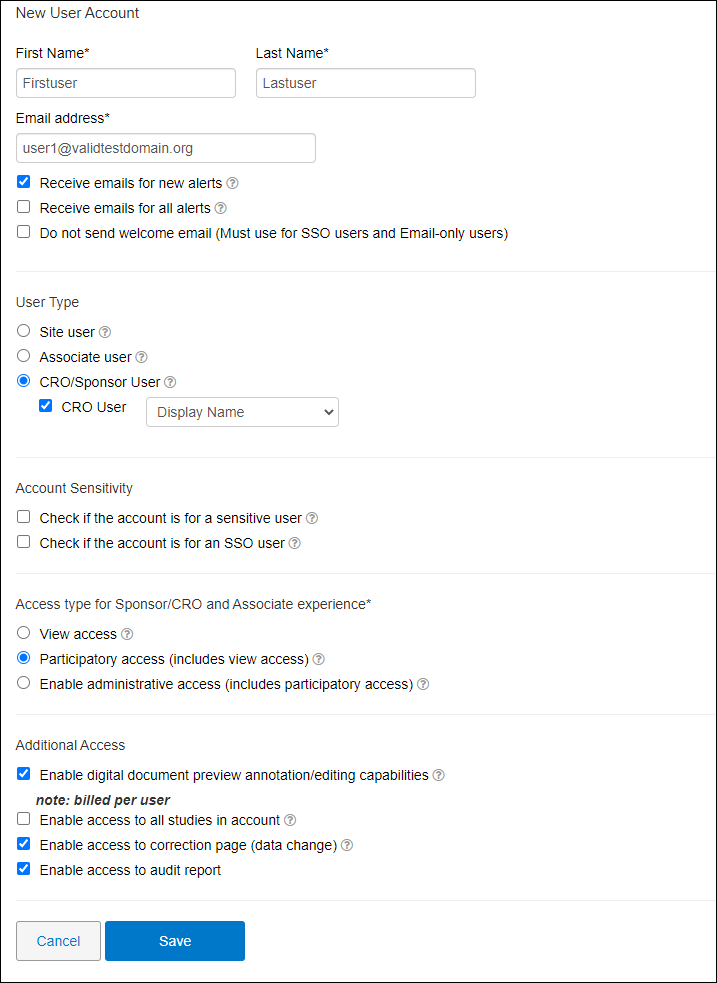 Create new user account