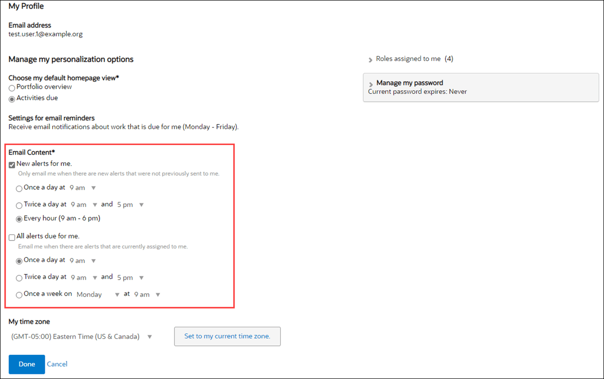 Alert notification settings in My Profile